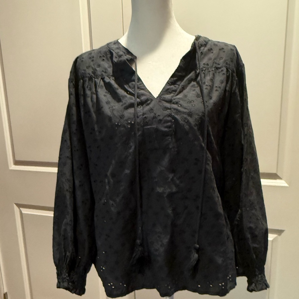 NATURAL LIFE Black Long Sleeve Tie Front Blouse